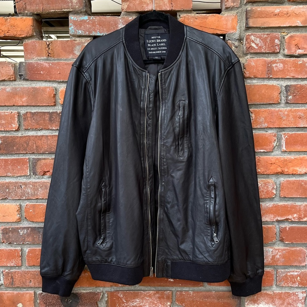 Men’s Lucky Brand Black Lamb Leather Jacket Size XL